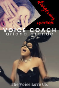 Voice Coach Christi Bovee peeks through her hand at Ariana Grande singing Dangerous Woman while dressed in a black patent vinyl masked bunny outfit. Watch this Voice Coach's reaction HERE at The Voice Love Co.