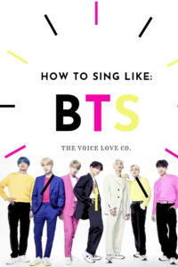 How to Sing Like: BTS HERE at The Voice Love Co.  BTS, dressed in their signature bright colors, stands together looking fierce. Learn how to sing like BTS here.